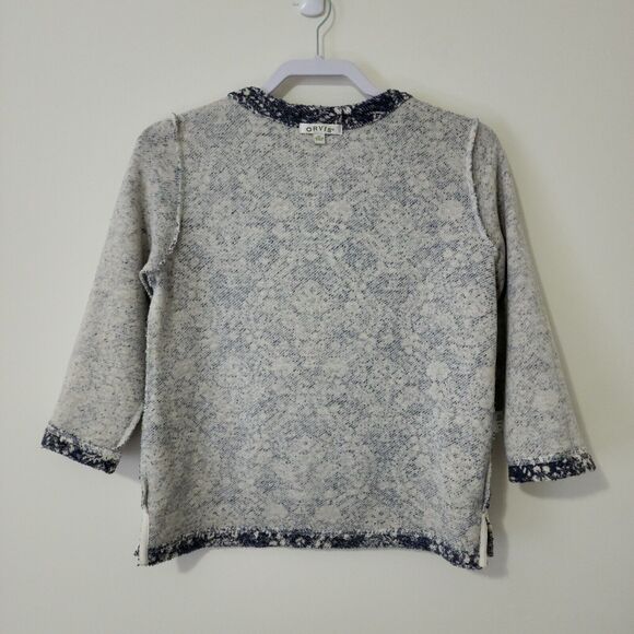 Orvis Womens 3/4 Sleeve Pullover Grey Blue Stretch Lace-Up Sweatshirt Size XS - Picture 4 of 7